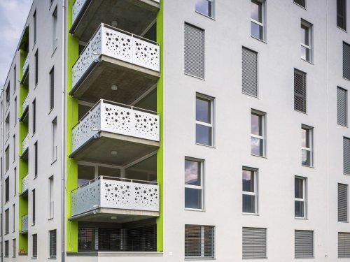 Ueberbauung Ilot des Platanes, Sierre - Detailansicht Fassadendämmung